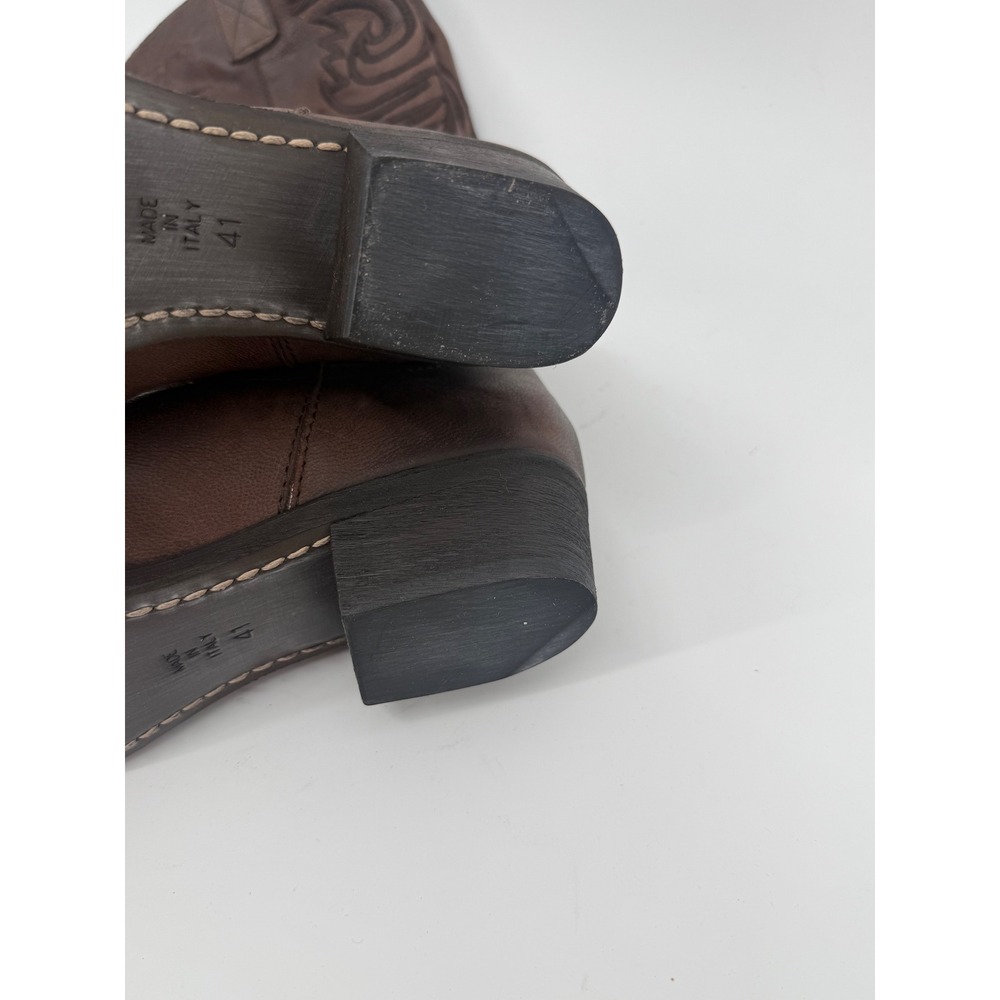 Grey Mer Italian Leather Western‎ Boots Women 41 Brown Embroidered Tall Country - Picture 9 of 14